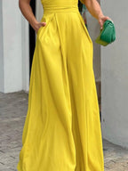 Full Size Cutout V-Neck Puff Sleeve Jumpsuit Plus Size - Piña Colada