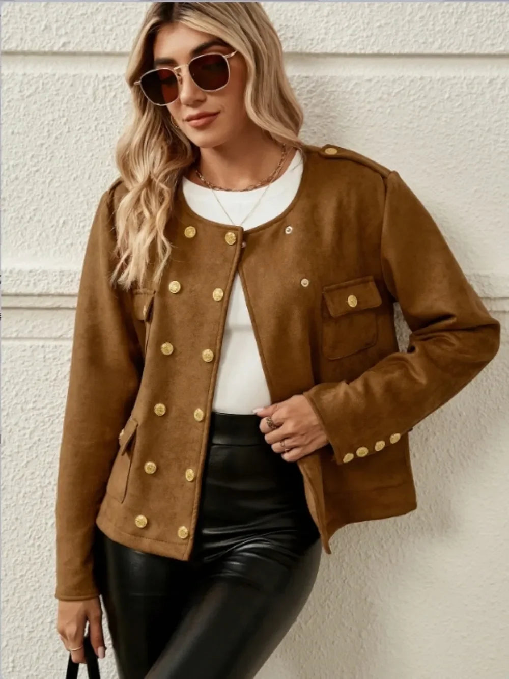 Snap Down Round Neck Jacket - Piña Colada
