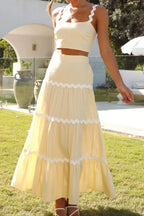 Contrast Trim Cami and Maxi Skirt Set - Piña Colada