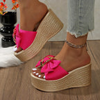 Bow Open Toe Platform Sandals - Piña Colada
