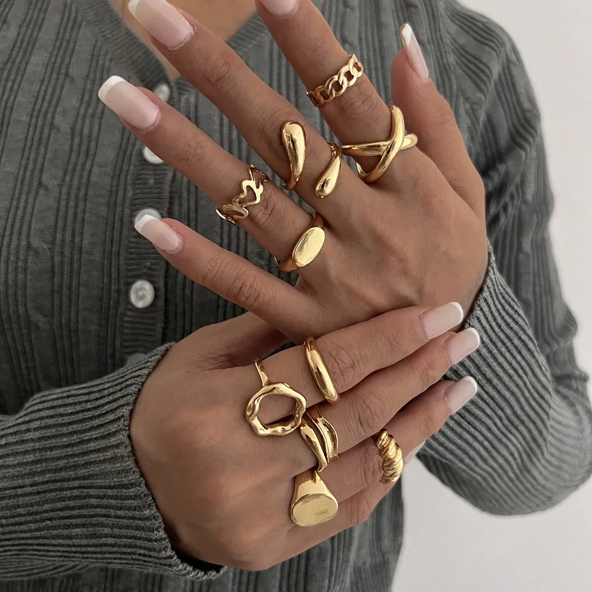 10-Piece Alloy Geometric Ring - Piña Colada