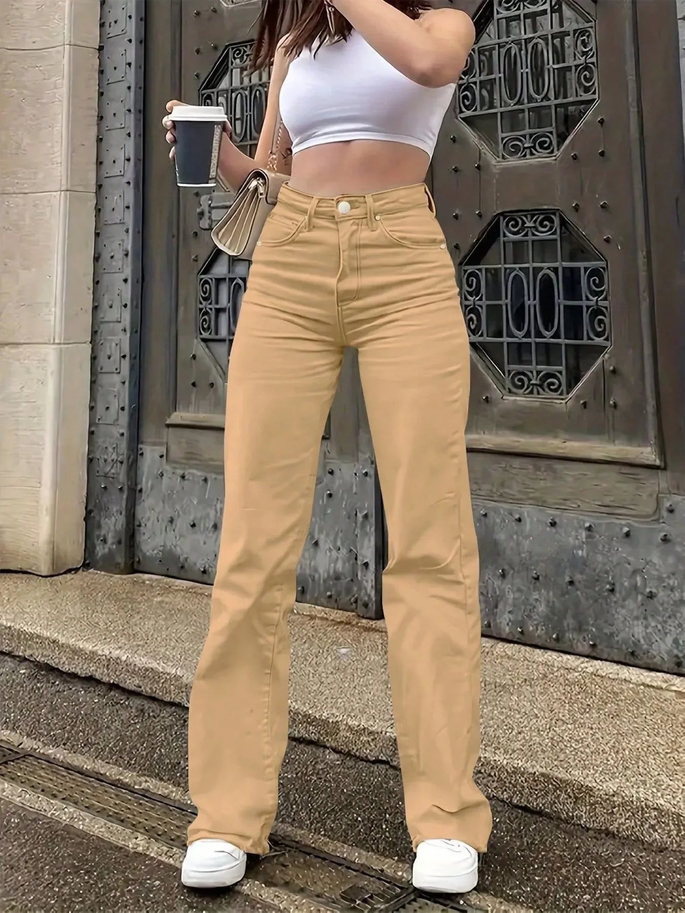 High-Waisted Wide Leg Jeans - Piña Colada