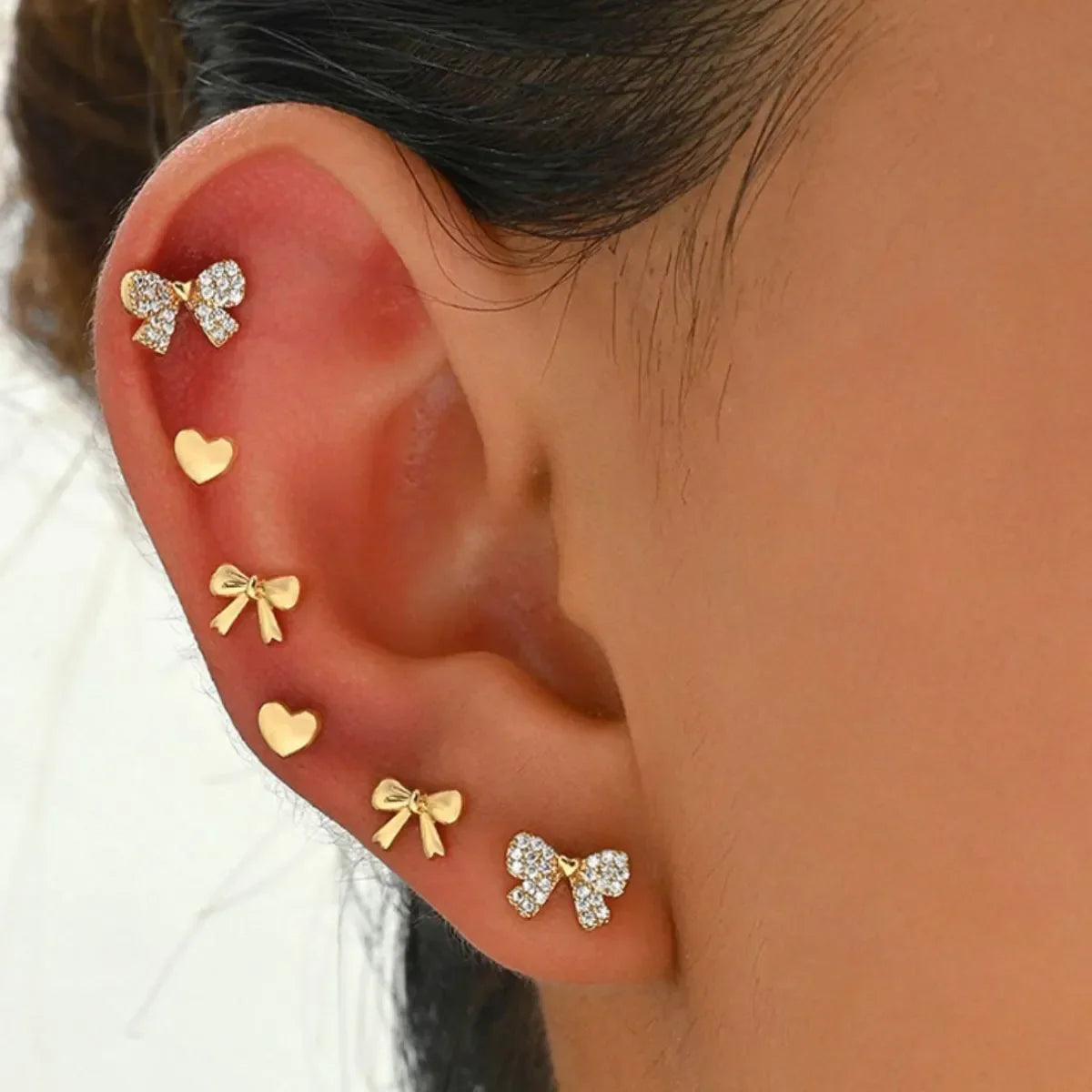 6 Piece Bow Heart Stud Earrings Set - Piña Colada