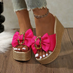 Bow Open Toe Platform Sandals - Piña Colada