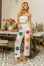 BiBi Flower Print Straight Legs Pants - Piña Colada