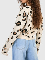 Tied Leopard Round Neck Cardigan - Piña Colada
