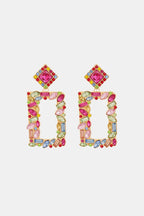 Square Shape Glass Stone Dangle Earrings - Piña Colada