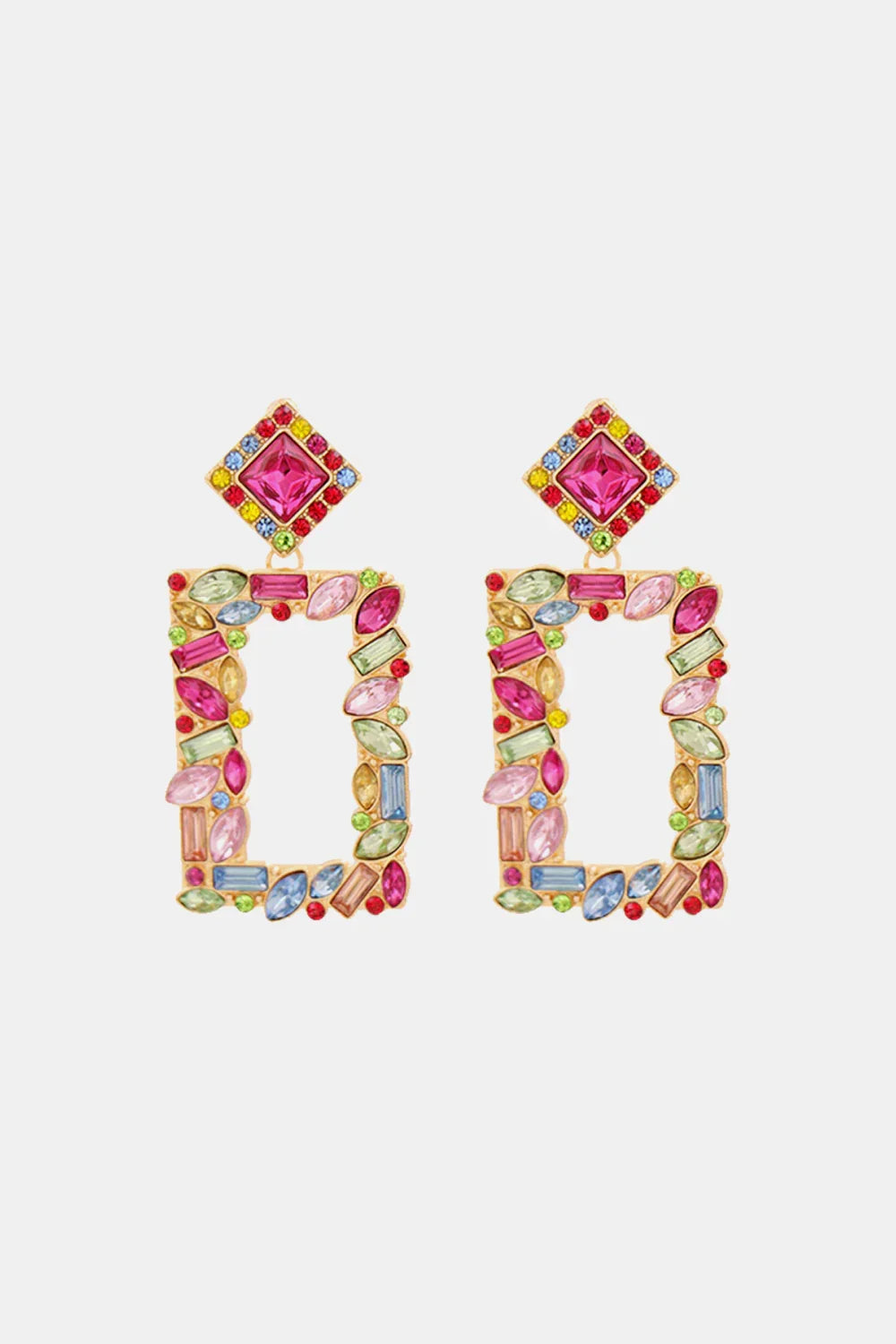 Square Shape Glass Stone Dangle Earrings - Piña Colada