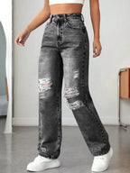 Distressed High Waisted Jeans - Piña Colada