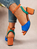 Colorblock Chunky Heel Ankle Strap Sandals - Piña Colada