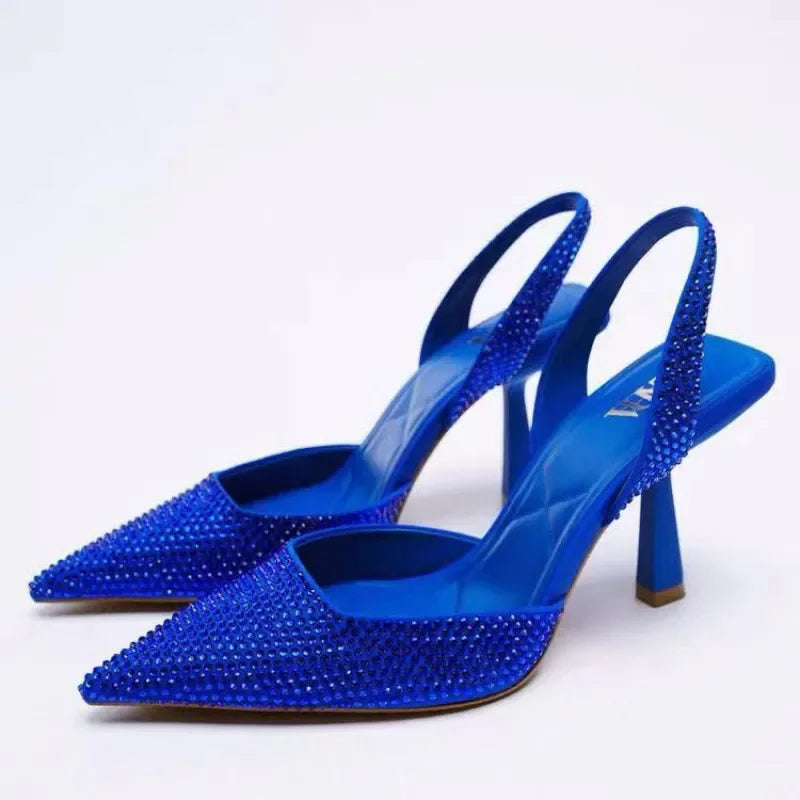 Rhinestone Slingback High Heel Pumps - Piña Colada
