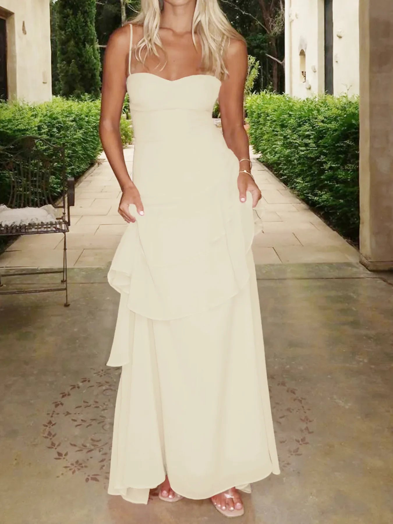 Sweetheart Neck Ruffled Maxi Cami Dress - Piña Colada