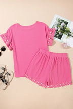 Pearl Embellished Top and Shorts Set - Piña Colada