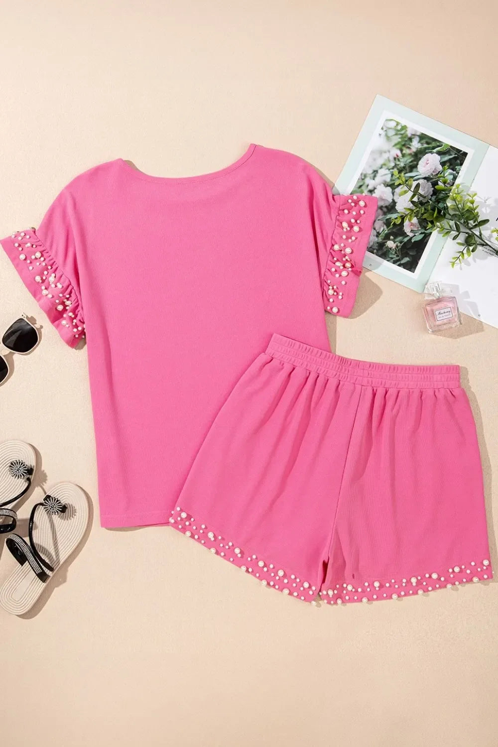 Pearl Embellished Top and Shorts Set - Piña Colada