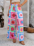 Devine Drawstring Printed Wide Leg Pants - Piña Colada