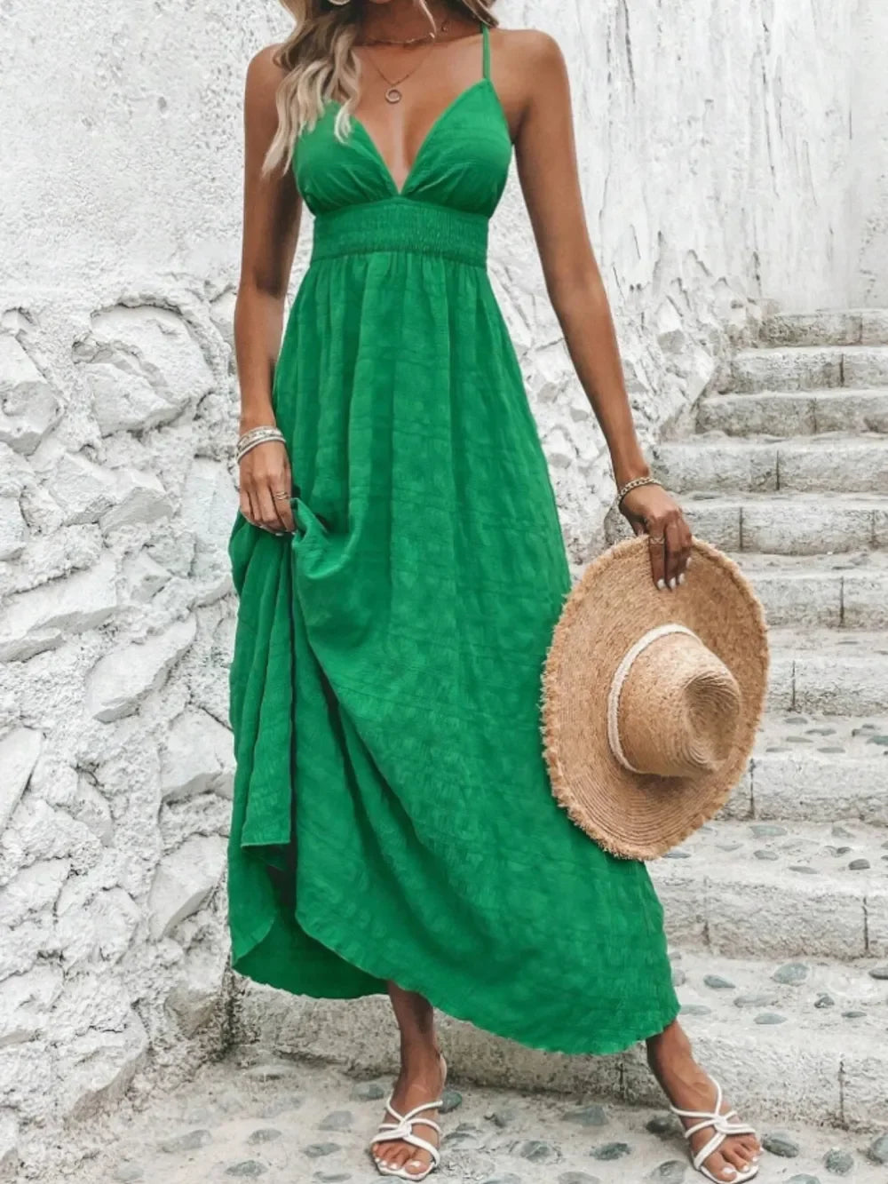 Crisscross Back Smocked Maxi Cami Dress - Piña Colada