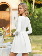 Pearl Trim Long Sleeve Mini Dress - Piña Colada