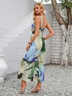 Cutout Printed Wide Strap Jumpsuit - Piña Colada