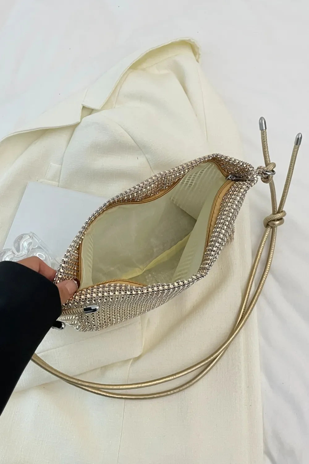 Rhinestone Knotted Strap Crossbody Bag - Piña Colada