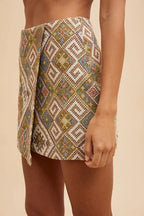 Annie Wear Ethic Woven Jacquard Wrap Mini Skirt - Piña Colada