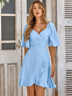 Smocked Tie Back Ruffle Hem Dress - Piña Colada