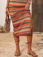 Boho Striped Side Slit Midi Skirt - Piña Colada