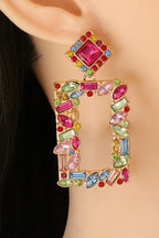 Square Shape Glass Stone Dangle Earrings - Piña Colada