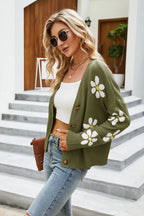 Flower Pattern Button Front Cardigan - Piña Colada