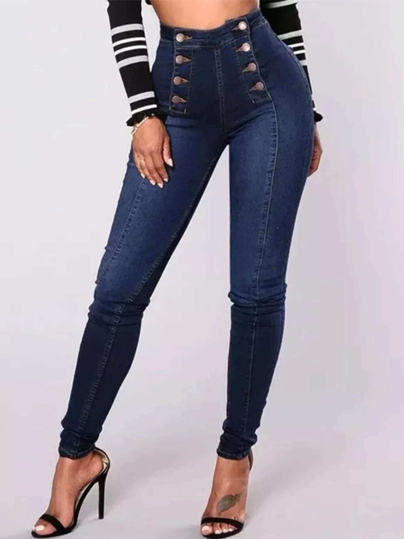 Full Size High-Waisted Double-Breasted Skinny Jeans Plus Size - Piña Colada