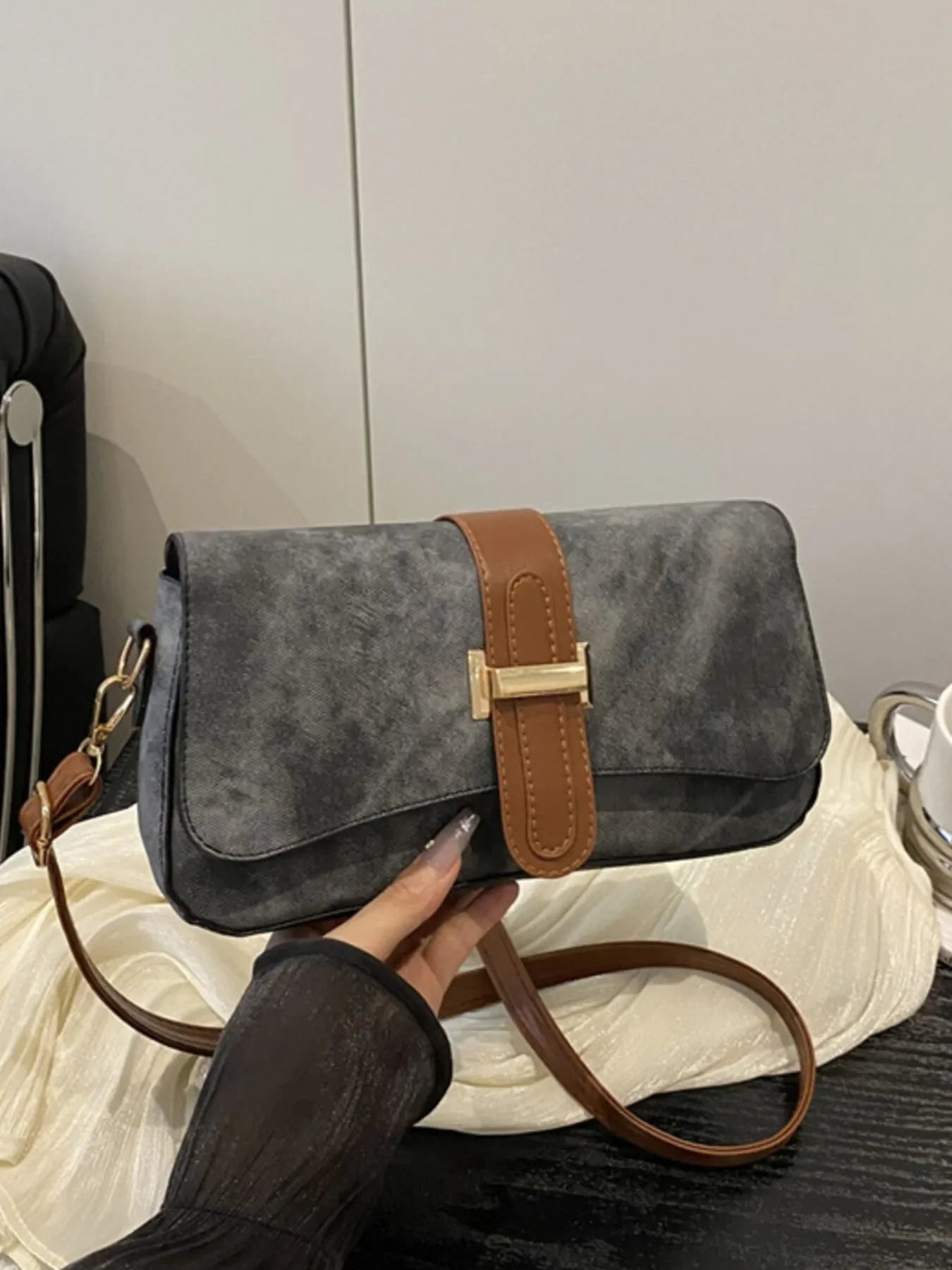 Leather Buckle Strap Crossbody Bag - Piña Colada