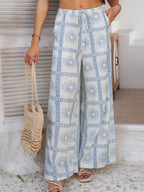 Devine Drawstring Printed Wide Leg Pants - Piña Colada