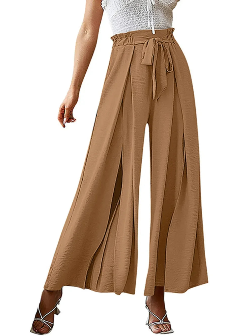 Tied Slit Wide Leg Pants - Piña Colada