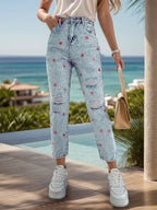 Distressed Star Jeans with Pockets - Piña Colada