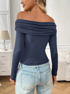 Off-Shoulder Long Sleeve Fitted T-Shirt - Piña Colada
