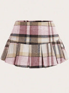 Pleated Plaid Mini Skirt - Piña Colada