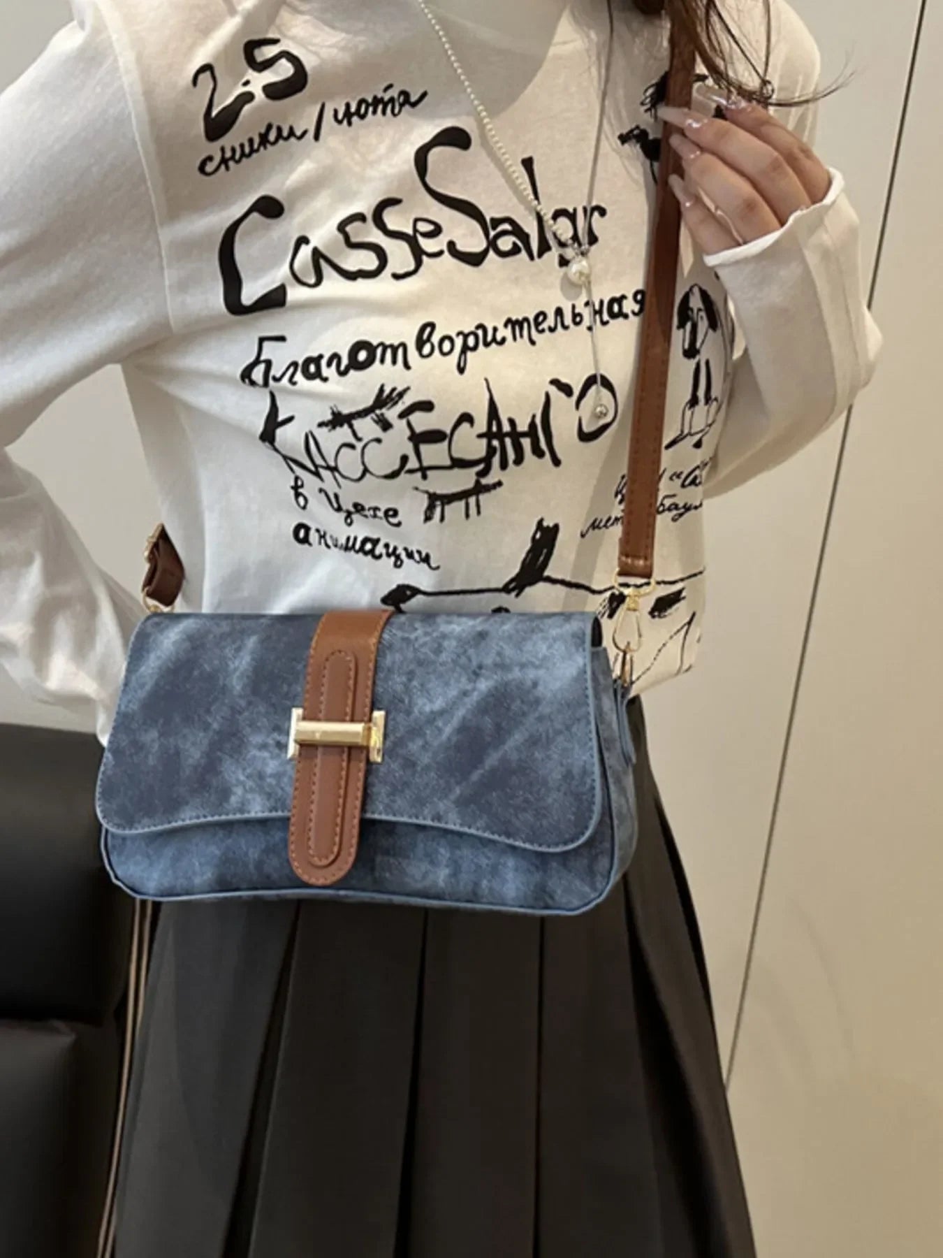 Leather Buckle Strap Crossbody Bag - Piña Colada