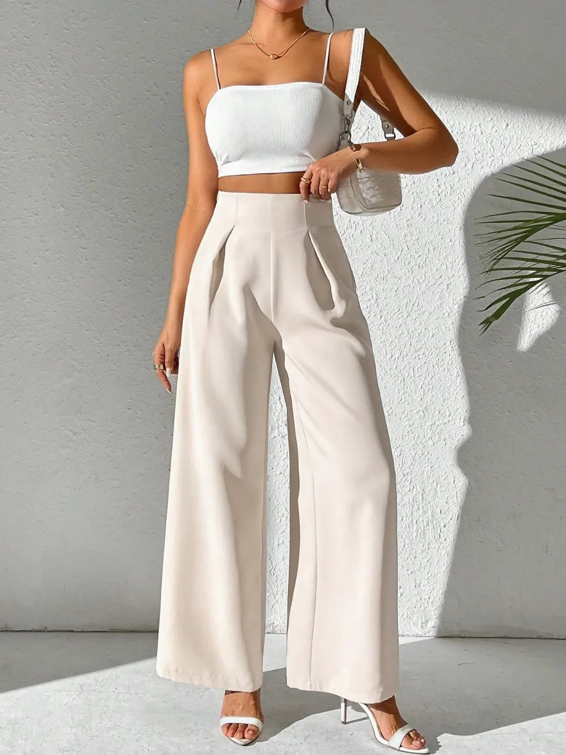 Wide Leg High Waist Pants - Piña Colada
