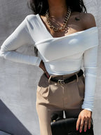 Asymmetrical Single Shoulder Long Sleeve T-Shirt - Piña Colada
