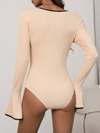 Long Sleeve Bodysuit with Contrast Trim - Piña Colada
