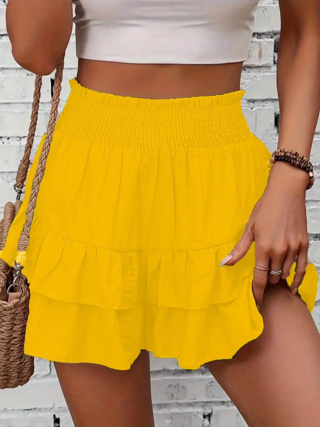 Ruffle Layered High Waist Casual Skort - Piña Colada