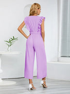 Ruffled Surplice Cap Sleeve Jumpsuit - Piña Colada