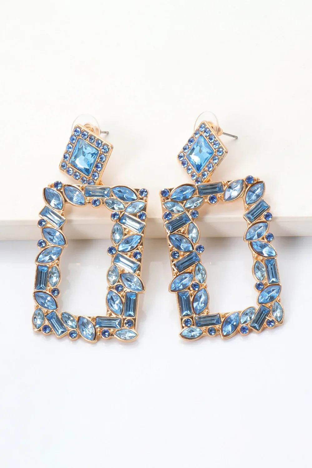 Square Shape Glass Stone Dangle Earrings - Piña Colada