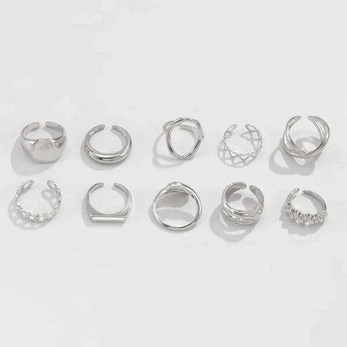 10-Piece Alloy Geometric Ring - Piña Colada
