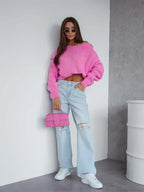 Boat Neck Drop Shoulder Sweater - Piña Colada