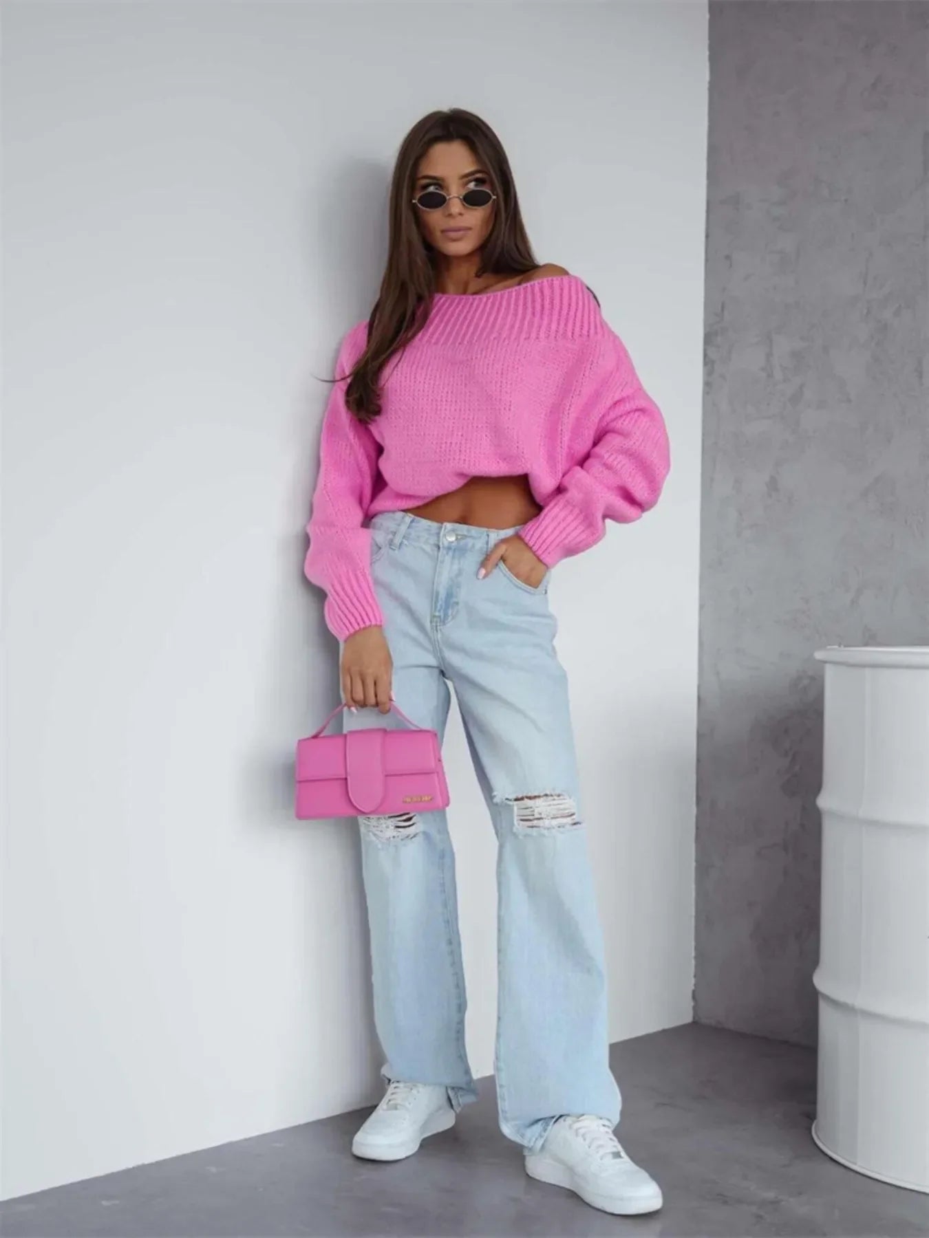 Boat Neck Drop Shoulder Sweater - Piña Colada