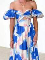 Off-Shoulder Floral Tiered Dress with Ruffle Details - Piña Colada
