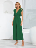 Ruffled Surplice Cap Sleeve Jumpsuit - Piña Colada