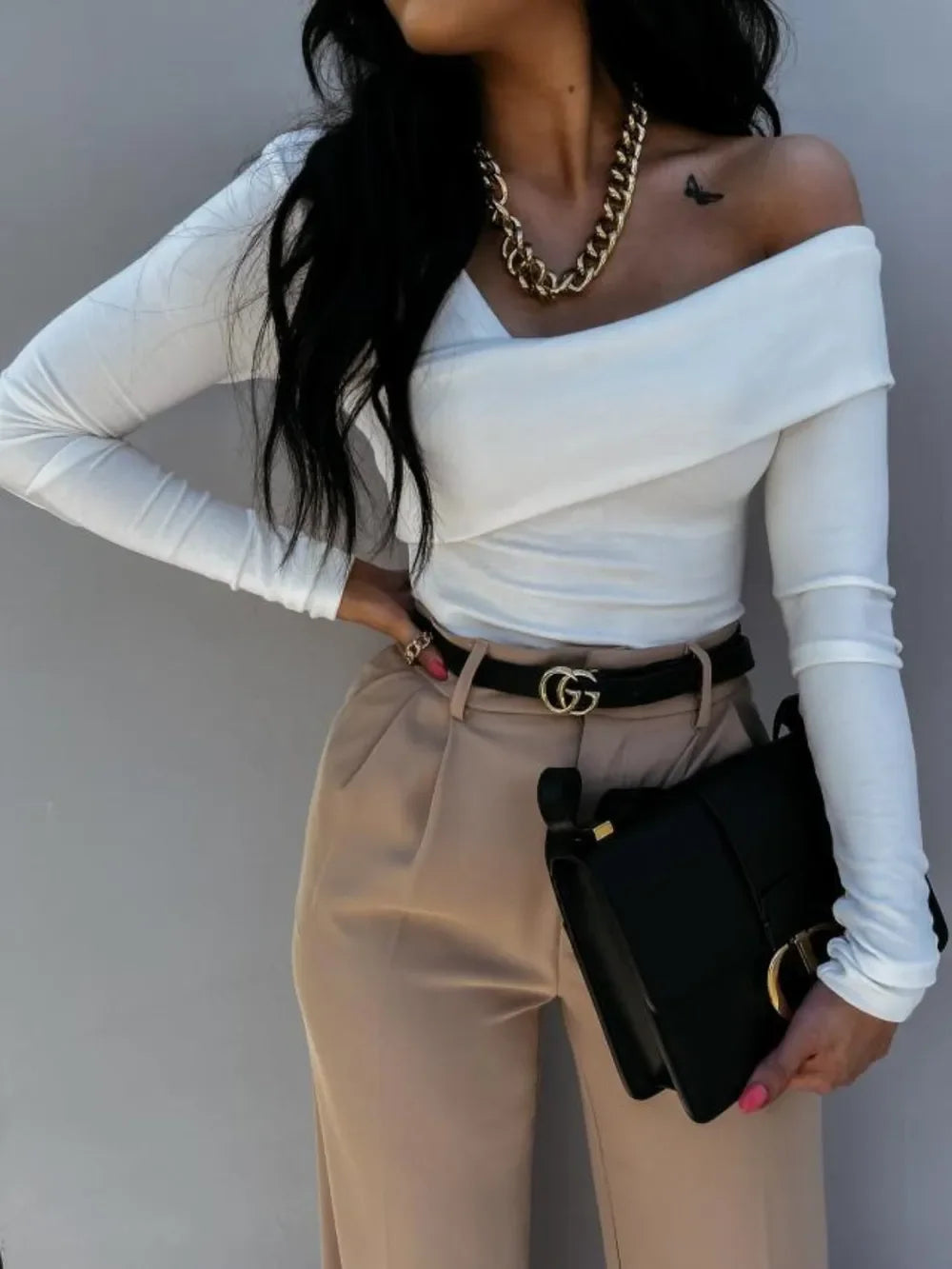 Asymmetrical Single Shoulder Long Sleeve T-Shirt - Piña Colada