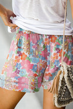 Drawstring Printed Shorts with Pockets - Piña Colada