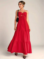Twist Front Cutout Tiered Maxi Dress - Piña Colada